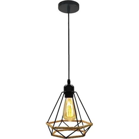 U-DO Retro Suspensions forme diamant Métal corde de chanvre Antique Plafonniers Luminaires Vintage Lustre Eclairage de Plafond (1/4)