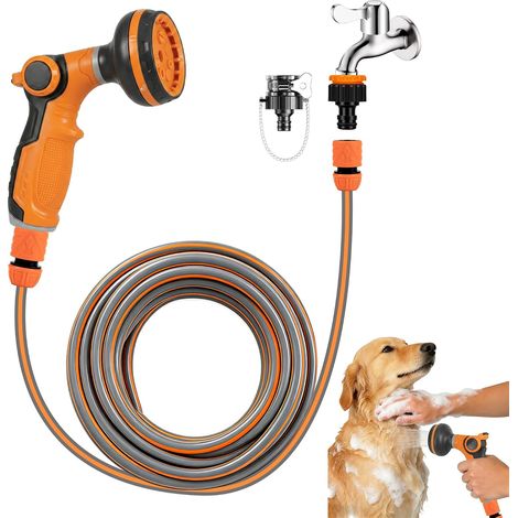 Kit de 6 tuyaux de douche d'extérieur pour chien – Tuyau d'arrosage extra long de 5 m, résistant aux nœuds, connecteur de robinet de cuisine chaud et froid, connecteur de tuyau et 8 modes de (1/5)