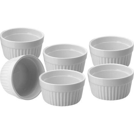 Porzellan Creme Brulee Schälchen klein - 200 ml / 6er Set - Ofen Soufflé Schalen weiß - Dessertschälchen Servierschale Förmchen klassisch für Dessert Muffins Pasteten Mini Auflaufform