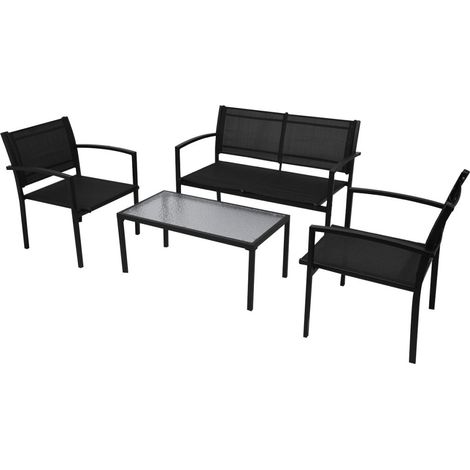4 pcs Salon de jardin Textilène Noir Cadre en acier (1/6)