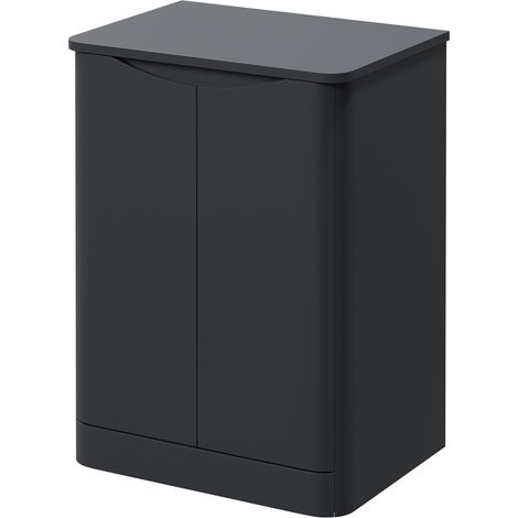 Vela Satin Anthracite 600mm Floor Standing 2 Door Vanity Unit for Countertop Basins