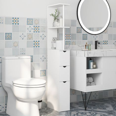 Rangement Meuble colonne salle de bain armoire de de avec tiroirs étagères ouvertes placard 15 x 33 x 136,5 cm - blanc (1/5)