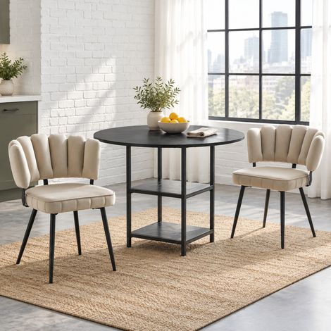 Conjunto mesa y sillas, mesa redonda Ø107 cm, 2 estantes, 2 sillas marrón claro DESVIAE (1/5)