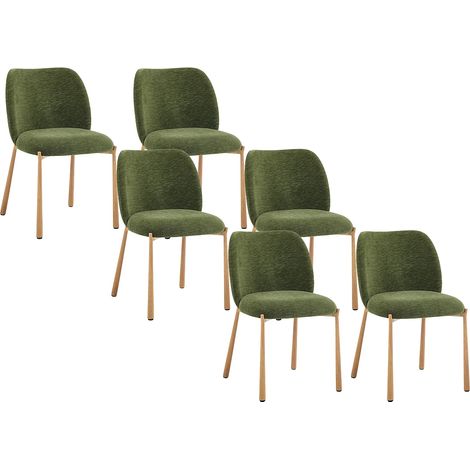 Lot de 6 chaises en tissu texturé et métal effet bois - Vert - JIZAK (1/5)