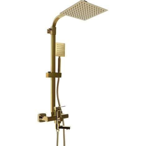 HAUTOUR Ensemble colonne de douche doré en laiton style moderne, 3 sorties d'eau, douche supérieure + douchette à main, installation murale pour salle de bain hôtel restaurant (1/5)