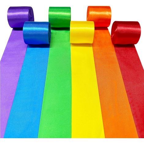 Ruban Satin Couleurs x Emballage Cadeaux Bricolage Artisanat Frange Fête Guirlande Toile Fond Anniversaire Mariage Baptême 10m 5cm 6 (1/5)