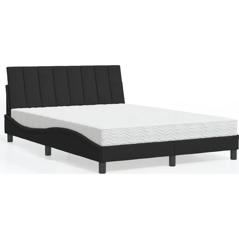 Lit avec matelas Hanko noir 140x190 cm velours vidaXL (1/5)