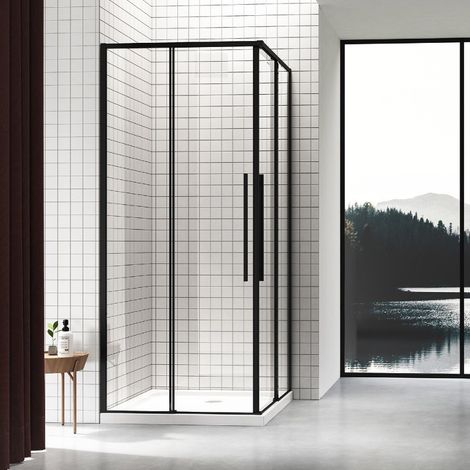 Box Doccia Nero 80x120 Cm Angolare Scorrevole Trasparente Moderno Lux