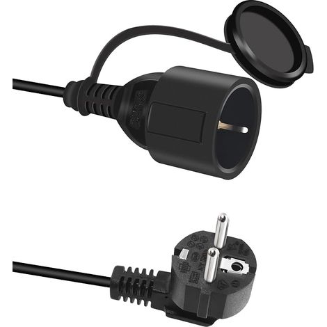Extension Cable with Protective Contact Cable, 250V/16A Schuko Power Cable Protective Contact Plug Type F (CEE 7/7) 90° Angled with respect to Socket (CEE 7/7) - Black (1M) (1/4)