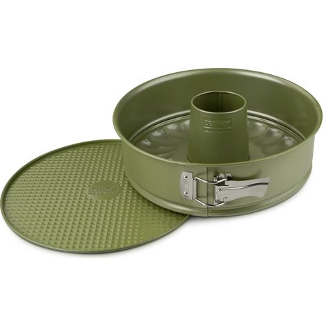Zenker Stampo Tortiera Apribile a 2 Fondi con Cerniera Ø26 cm, in Acciaio Carbon Steel Rivestimento Antiaderente in Cera di Carnauba, Colore Verde Oliva, Linea Green Vision (1/5)