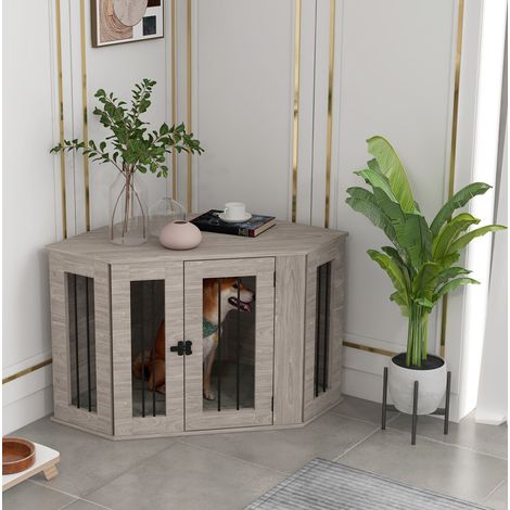 Cage pour chien moyen avec coussin et loquet, bois coloris noyer, 104x55x63 cm (1/5)