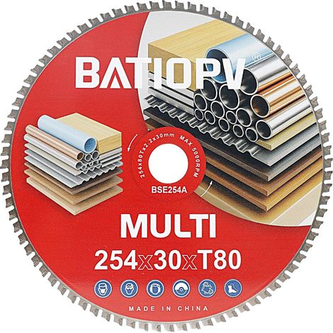 Lame de scie circulaire 254 x 30 mm \u2013 Idéale pour le métal (acier doux, fer, aluminium, tubes), le bois et le plastique \u2013 80 dents \u2013 Disque compatible Bosch, Makita - Multi-matériaux (1/5)