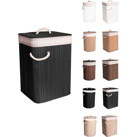 Cesto Ropa Sucia Bambú – Cesta de la Colada Plegable con Bolsa Extraíble y Asas - Cubo Ropa con tapa