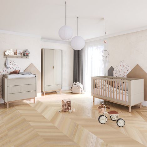 Cameretta completa con Lettino evolutivo 70x140 Cassettiera e Armadio a 2 ante Pinio Miloo Champagne