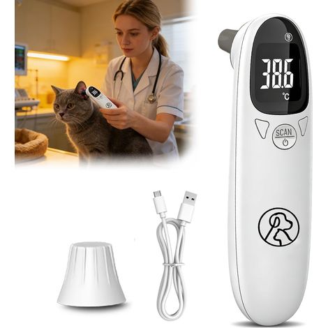 Thermometre Auriculaire pour Chien, Thermomètre Auriculaire pour Chiens avec Mode Mémoire, Portable Thermomètre Oreille pour Chiens et Chats avec Affichage LED, pour Animaux (1/5)
