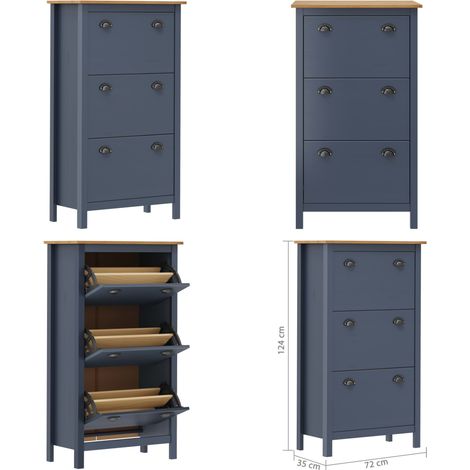 Schuhschrank Hill Grau 72x35x124 cm Massivholz Kiefer - Schuhschrank - Schrank Für Schuhe - Schuhregal - Garderobe - Massivholzmöbel - Home & Living (1/4)