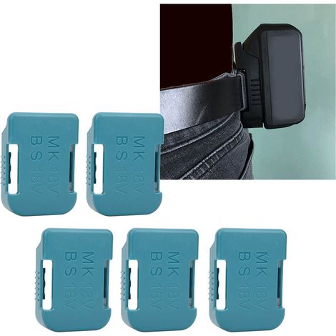 Wird in 5er-Packs zur Verwendung mit Makita/Bosch 18V Lithium-Akku-Aufbewahrungsgestellen, Regalhalterungen, Gürtelschlitzen und anderen Befestigungselementen (cyan) verkauft. (1/5)
