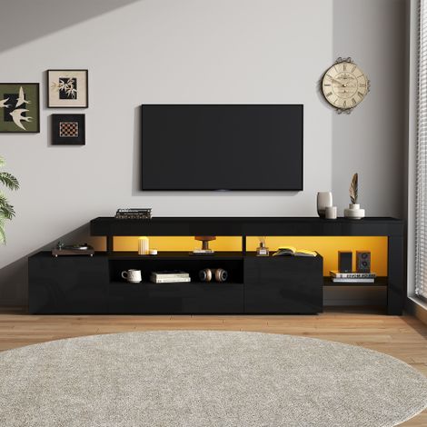 Mobile TV da 1923753 cm con 3 ante, supporto TV e mobile TV con illuminazione a LED, mobile basso lucido e tavolino TV, mobile TV e cassettiera TV. Adatto per TV fino a 85 pollici, colore nero. (1/5)