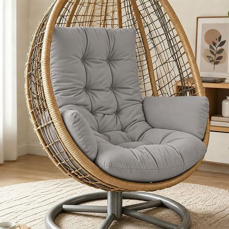 Coussin pour fauteuil suspendu d'extérieur - Coussin de rechange pour balancelle suspendue - Chaise de jardin (gris clair) (1/5)