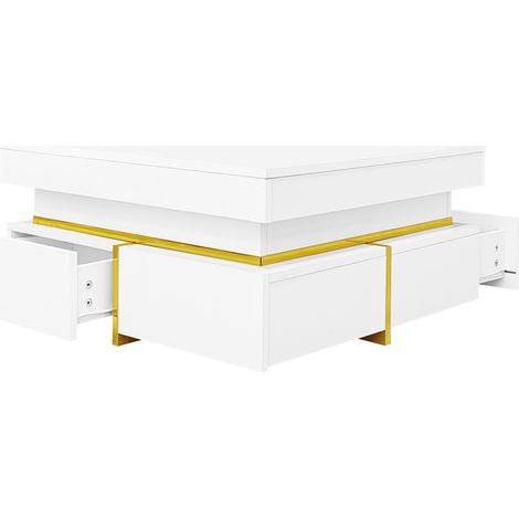 Table basse design avec tiroirs et accents dorés, meuble de rangement pour salon (1/5)