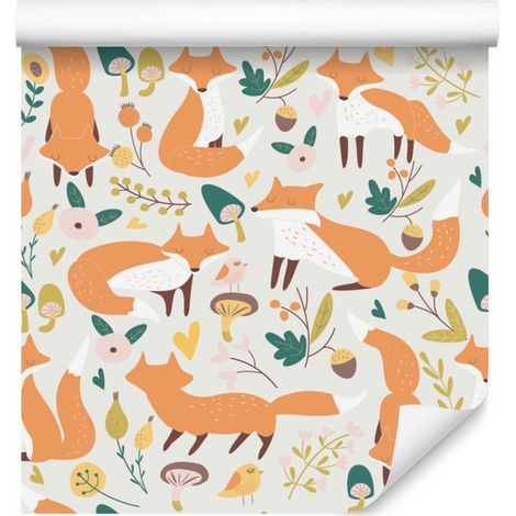 Precioso papel pintado de zorros para salón y dormitorio, 50x1000 cm. (1/5)