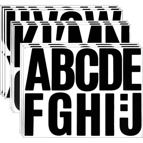 102 adesivi su 9 fogli di lettere dell'alfabeto - 10,2 cm - Lettere grandi da attaccare - Vinile - Per cassette postali, bacheche (Nero) (1/5)