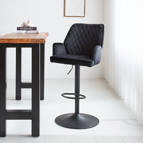Novan Tabouret De Bar Industriel Velours Noir (1/5)