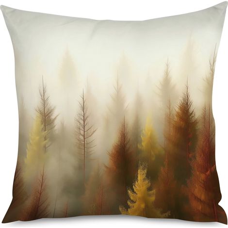 Housse de coussin paysage brumeux, forêt enchantée (1/5)