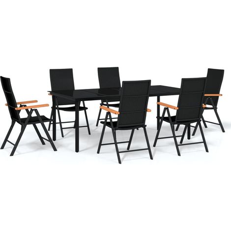 Juego de comedor para jardín 7 piezas negro vidaXL (1/5)