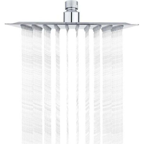 Pommeau de douche en acier inoxydable, pomme de douche carrée de 20 cm, filetage pluie universel 1/2", rotatif à 360° (1/4)