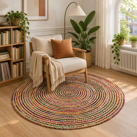 vidaXL Tappeto da Area Multicolore Ø 150 cm Juta