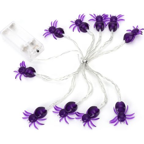 Guirlande lumineuse décorative LED violette en forme d'araignée pour Halloween, idéale pour les fêtes, en intérieur comme en extérieur. (1/5)