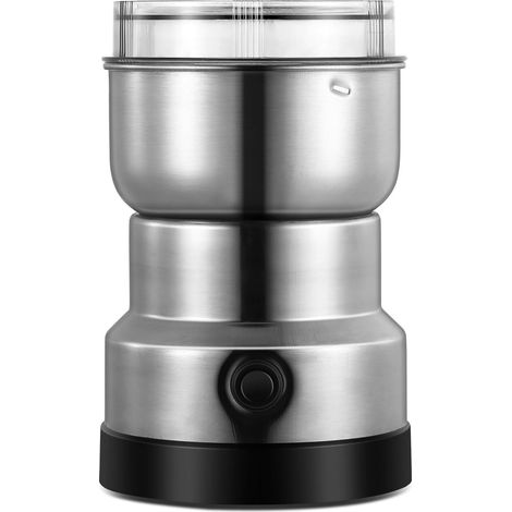 Moulin à grains, multifonctionnel, moulin à grains 150 W, moulin en acier inoxydable, petit récipient en poudre de café, broyeur domestique pour ingrédients secs, épices, herbes, café (argent)