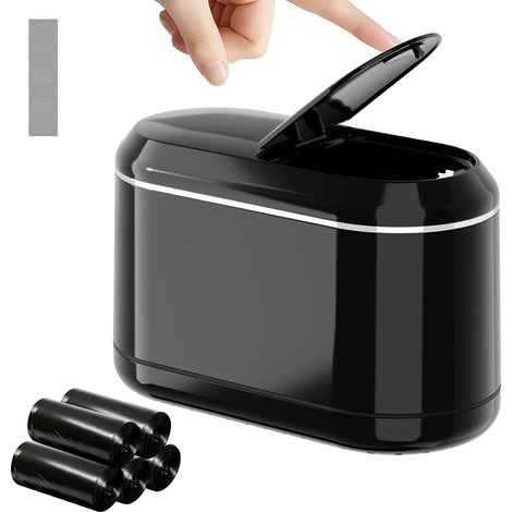 Folding Half Cover Table Rubbish Bin, Black Double chamber design, rectangular bins equipped with 5 rolls of bin bags and 4 non-slip mats (1/5)