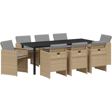 Maison Exclusive - Set da Pranzo per Giardino con cuscino 9 pcs Beige polyrattan