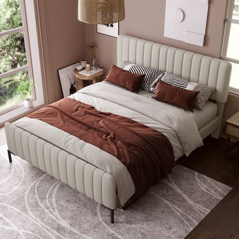 Polsterbett 160/200 cm grau-beige aus Leinen mit verstellbarem Kopfteil (1/5)