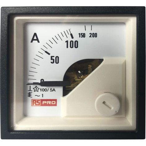 Ampèremètre analogique de panneau V c.a. RS PRO, Echelle 10 (Input) A, 100/5 (CT) A, 200 (Scle) A, 48mm x 48mm ( Prix pour 1 ) (1/3)