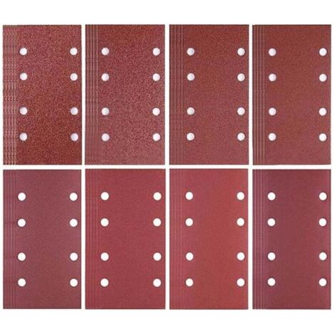 Pack of 80 sheets of sandpaper 93 x 185 mm - 8 holes - Grit 40/60/80/120/180/240/320/400 - For Bosch sanders