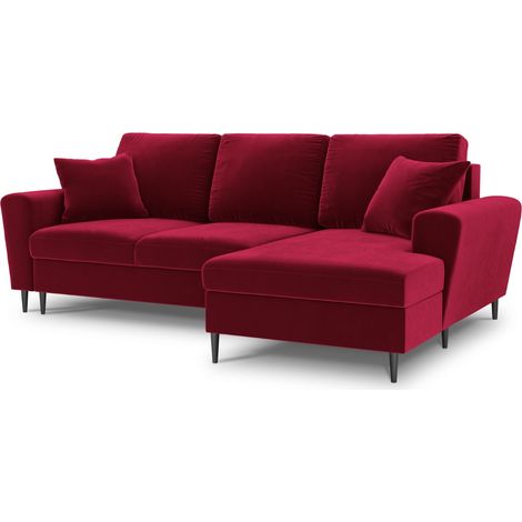 Canapé d'angle droit convertible + box 4 places en velours rouge (1/5)