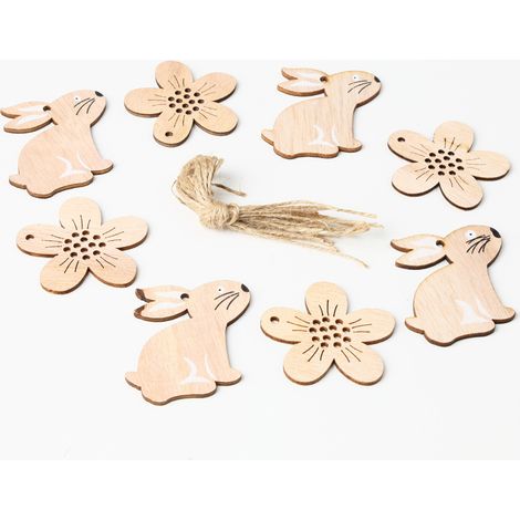 16 décorations de Pâques en bois avec lapins et fleurs - Bois brut - Décorations et guirlandes à faire soi-même (1/2)