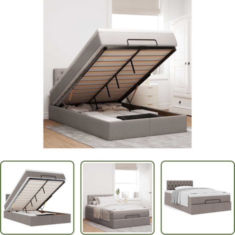 vidaXL Stauraum - Ottoman-Bett mit Matratze Taupe 120x200 cm Stoff (1/5)