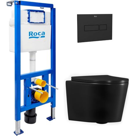 WC-Set Vorwandelement + Ceramia spülrandloses Wand-WC mit SoftClose-Sitz + Betätigungsplatte (ROCE14BMT02-IN)