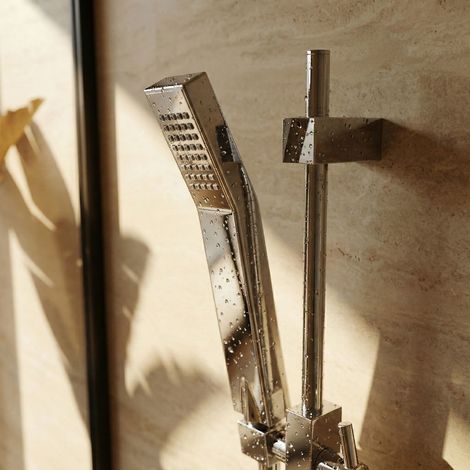 PaulGurkes Duschstangenset eckig rund Duschstange Handbrause Schlauch Aufputzdusche