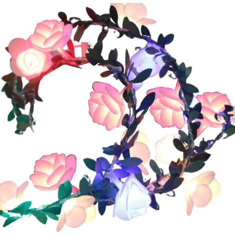 1 Guirlande lumineuse LED, rotin artificiel vert, rose et feuillage, décoration Noël, mariage, salon, jardin (1/5)