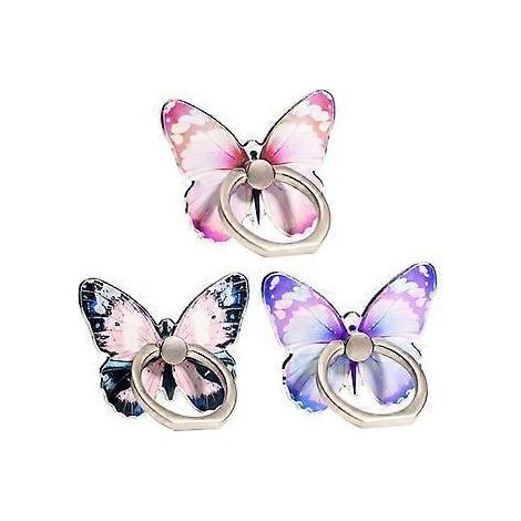 Set mit 3 niedlichen Schmetterlings-Handyringhaltern, Metall, rosa, blau, lila (1/3)