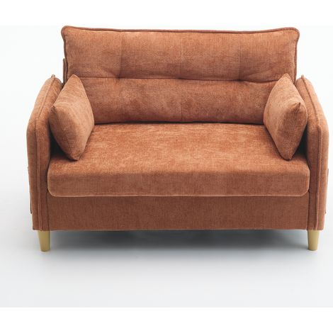 Sofá de 2 plazas 127 cm en tejido chenilla marrón con reposabrazos y bolsillos laterales MODENUIT (1/5)
