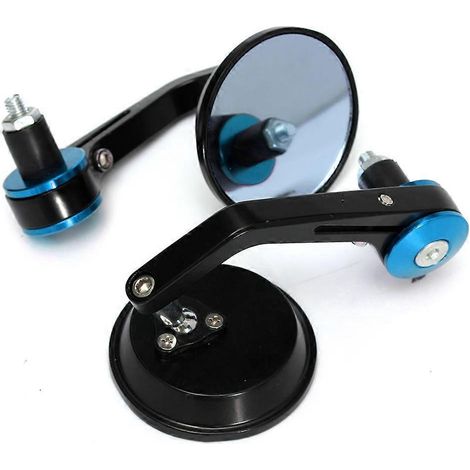 2 rétroviseurs universels ronds de 22 mm (7/8") pour embout de guidon, motos, scooters, style café racer - Miroir bleu (1/5)
