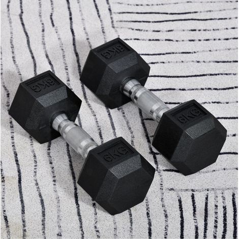 2er-Set hexagonale Hanteln 2 x 6 kg aus Gusseisen mit schwarzer Gummierung OKMYHOME (1/5)