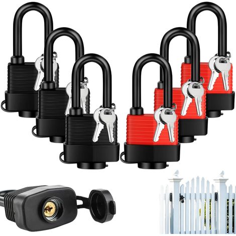 Lot de 6 Cadenas étanches avec clés identiques pour une utilisation en extérieur, Résistant aux intempéries, 4 cm de large, pour garage, clôture, cour (1/5)