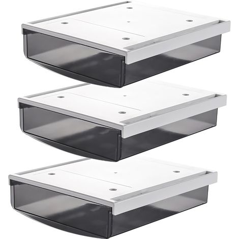 3X 3,5L Tiroirs Sous Bureau, 24x21x8cm Autocollant Boîte à Tiroirs Cachée, Organisateur Boîte de Rangement pour Bureau/Meuble/Bibliothèque/Armoire de Cuisine, 3 Unités Noir TKD8605 (1/5)
